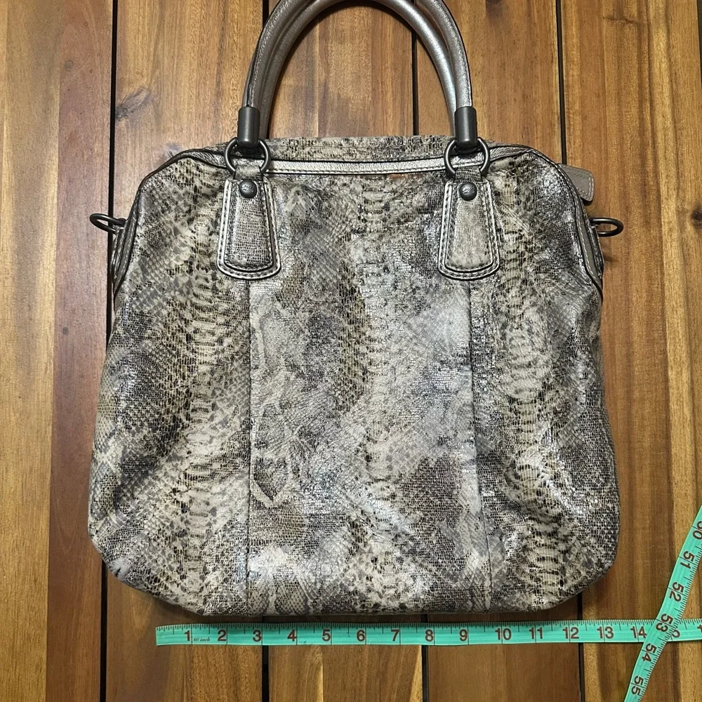 Coach Kristin Metallic Snake-Print Satchel - Taupe & Silver Accents - Picture 3 of 12